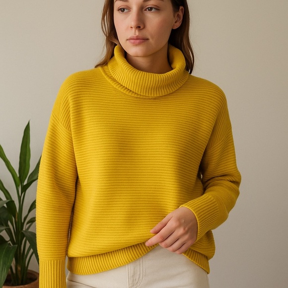 NWT Chelsea & Theodore Oversized Citron Tea Ribbed Turtleneck Sweater XS - Picture 1 of 13